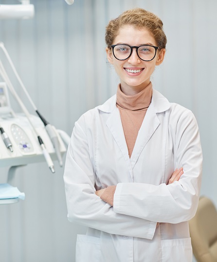 Smiling doctor with glasses